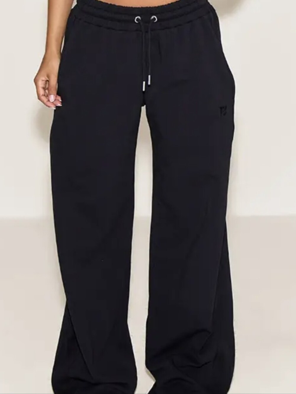 Prettylittlething Black Drawstring Wide Leg Sweatpant Joggers Size Small
